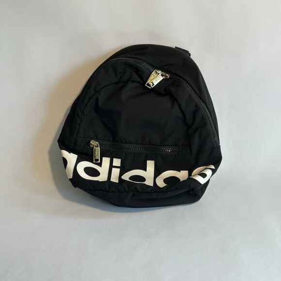 Adidas Linear Mini Backpack Black White Gold Small Travel Bag - Picture 1 of 6